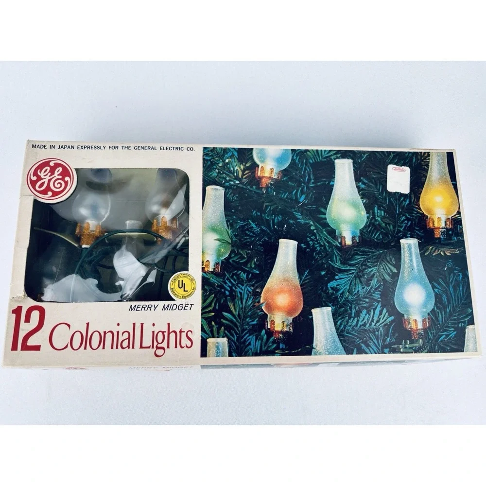 Vintage GE Christmas Merry Midget 12 Colonial String Lights Lanterns Multi Color
